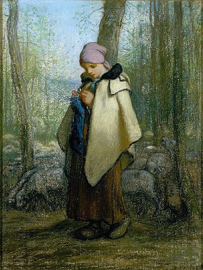 The Knitting Shepherdess av Jean Francois Millet